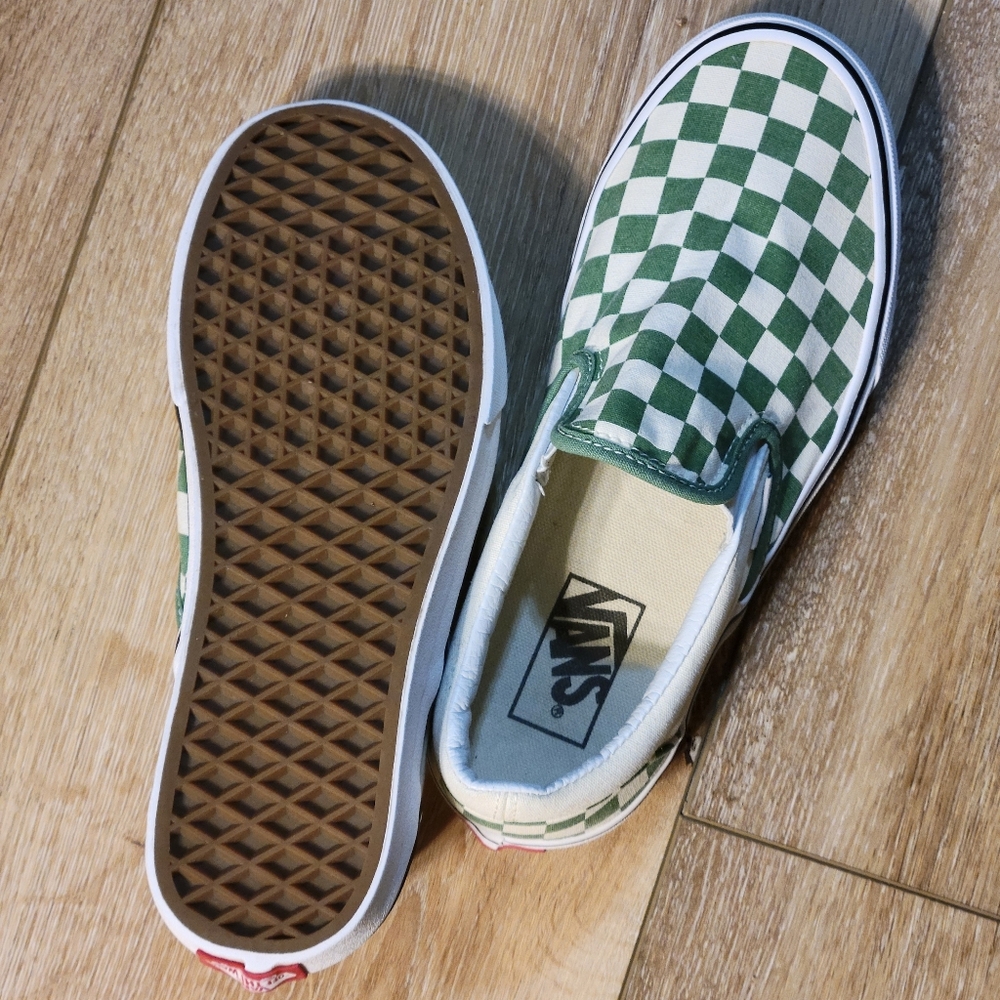 Vans Classic Slip-On Checkerboard – Green & White – Mens 6 / Womens 7.5 - Picture 4 of 7